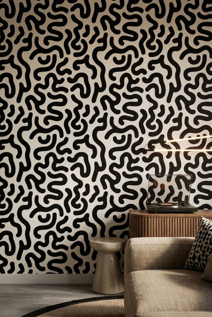 Modern Organic Wallpaper Black White Abstract Pattern Scandinavian Wall Decor