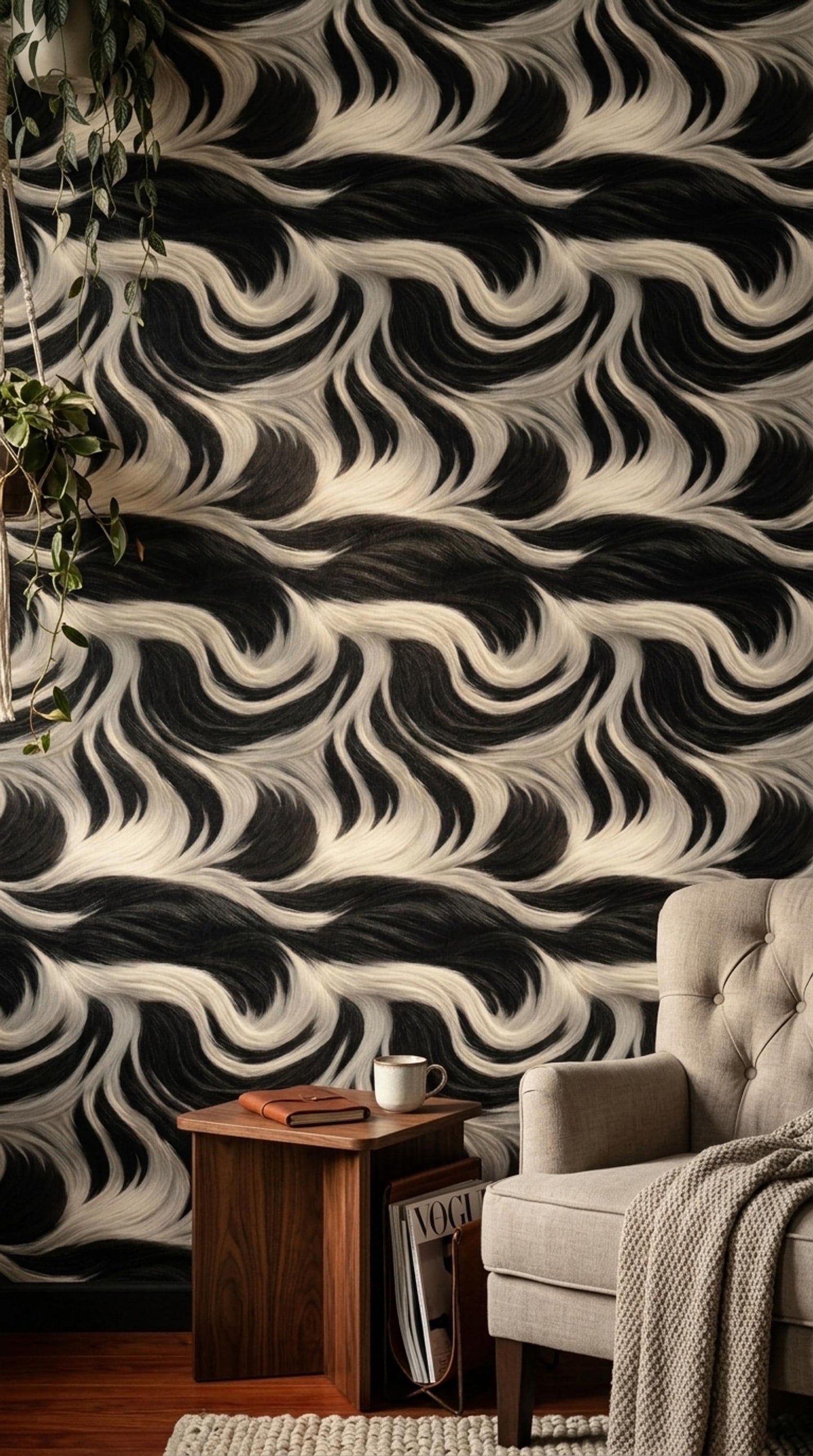 Abstract Zebra Fur Wallpaper Black White Organic Pattern Luxury Modern Statement Wall Decor