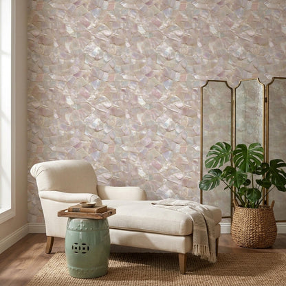 Mother of Pearl Wallpaper Iridescent Shell Mosaic Pattern Luxury Coastal Wall Decor
