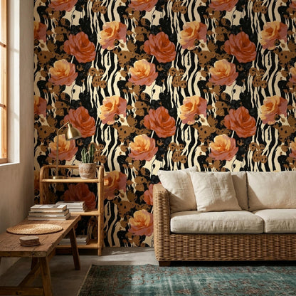 Maximalist Floral Wallpaper Animal Print Botanical Pattern Moody Luxury Wall Decor