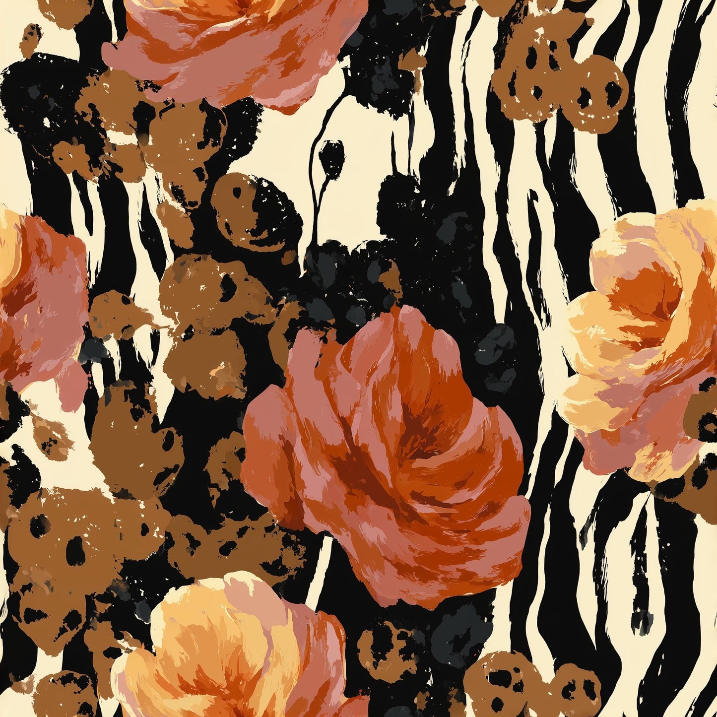 Maximalist Floral Wallpaper Animal Print Botanical Pattern Moody Luxury Wall Decor
