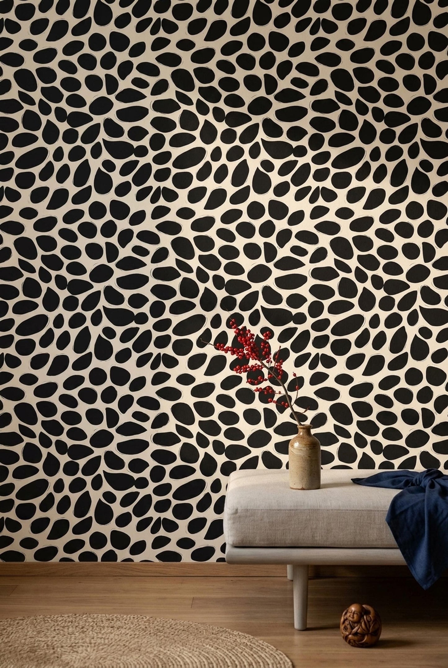 Organic Dalmatian Print Wallpaper Modern Monochrome Pattern Scandinavian Wall Decor