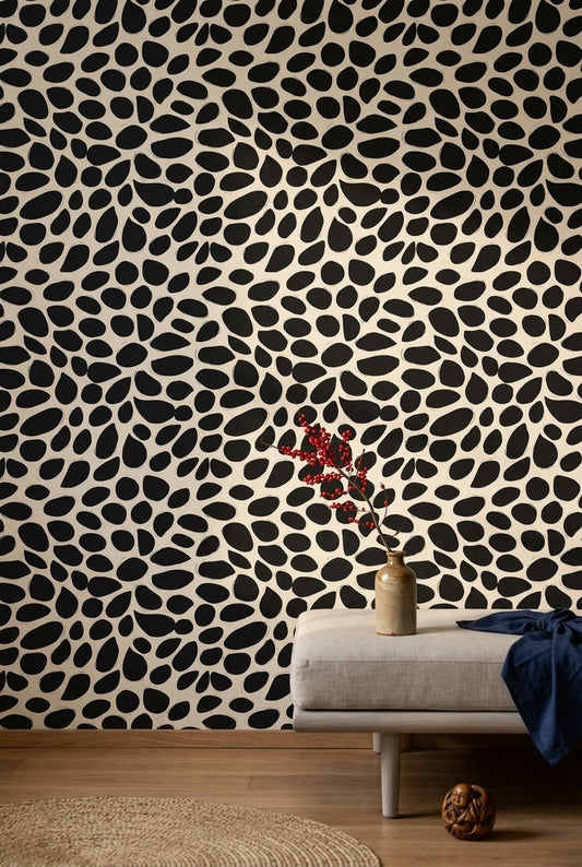 Organic Dalmatian Print Wallpaper Modern Monochrome Pattern Scandinavian Wall Decor