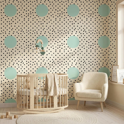 Mint Polka Dot Nursery Wallpaper Scandinavian Kids Room Decor Modern Playroom Wall Art