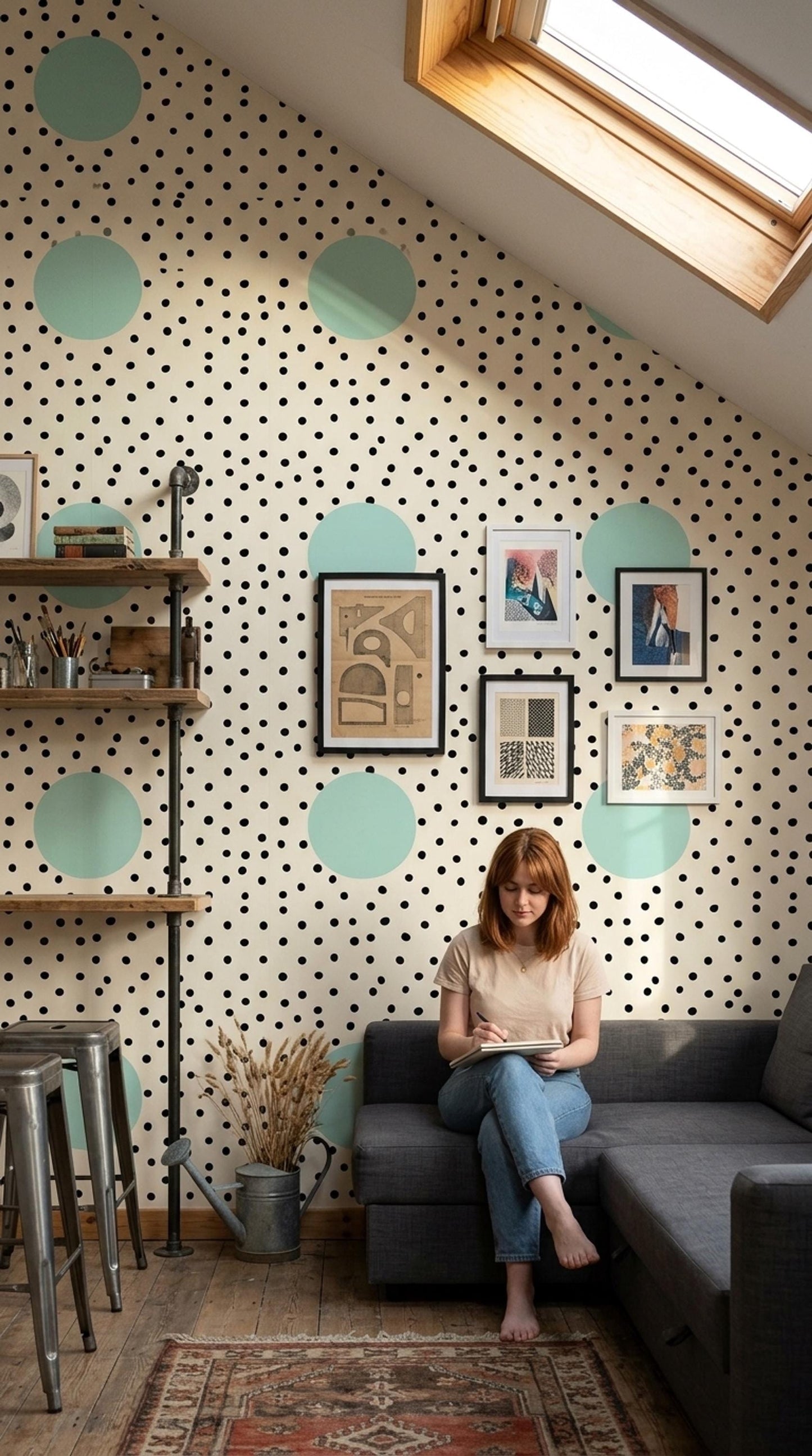 Mint Polka Dot Nursery Wallpaper Scandinavian Kids Room Decor Modern Playroom Wall Art