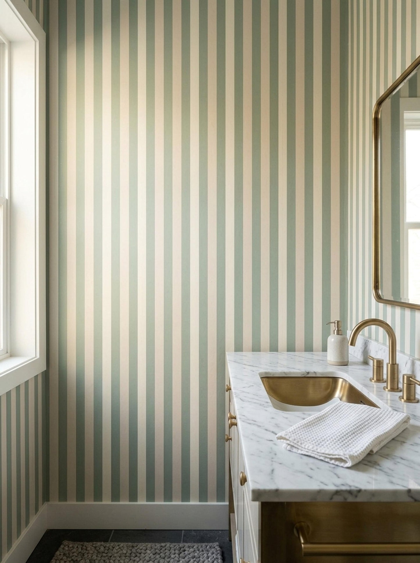 Sage Green Stripe Wallpaper Scandinavian Coastal Decor Modern Minimalist Wall Design