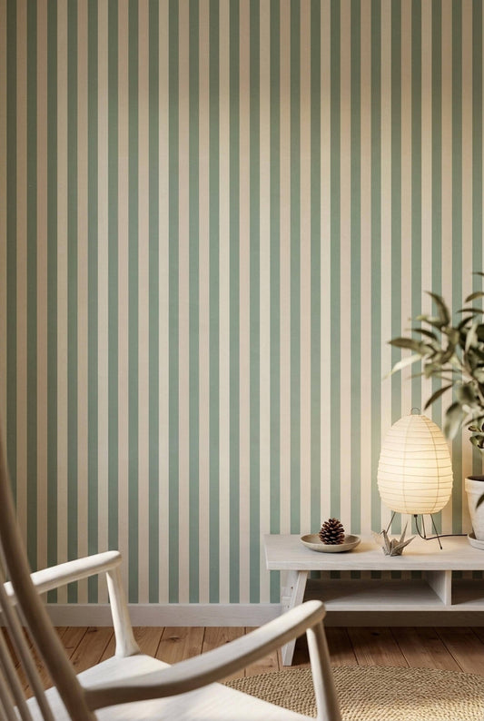 Sage Green Stripe Wallpaper Scandinavian Coastal Decor Modern Minimalist Wall Design