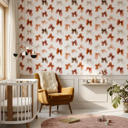 Coquette Bow Wallpaper Pink Nursery Decor Watercolor Ribbon Pattern Girls Room Wall