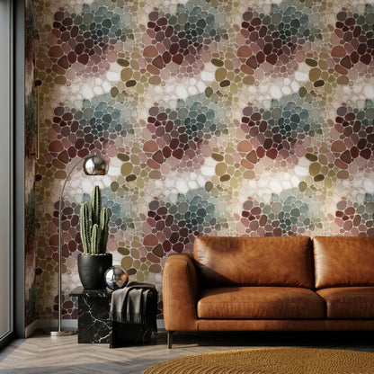 Stone Mosaic Wallpaper Organic Pebble Pattern Earth Tone Abstract Modern Wallpaper