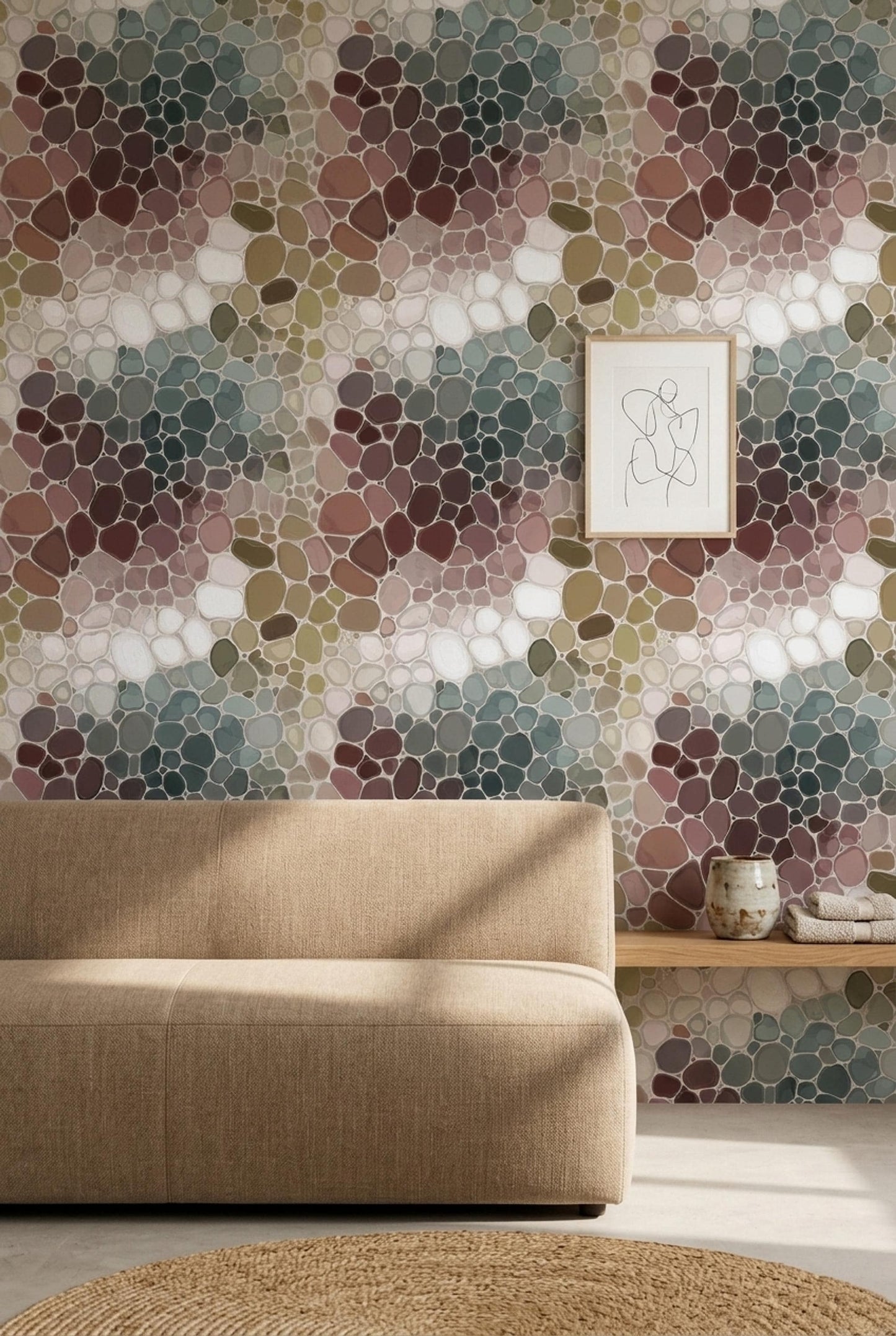 Stone Mosaic Wallpaper Organic Pebble Pattern Earth Tone Abstract Modern Wallpaper