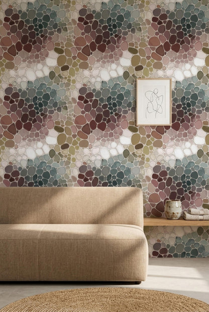 Stone Mosaic Wallpaper Organic Pebble Pattern Earth Tone Abstract Modern Wallpaper