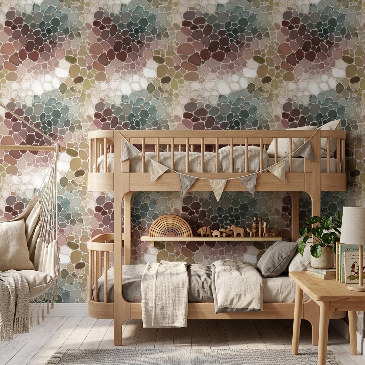 Stone Mosaic Wallpaper Organic Pebble Pattern Earth Tone Abstract Modern Wallpaper