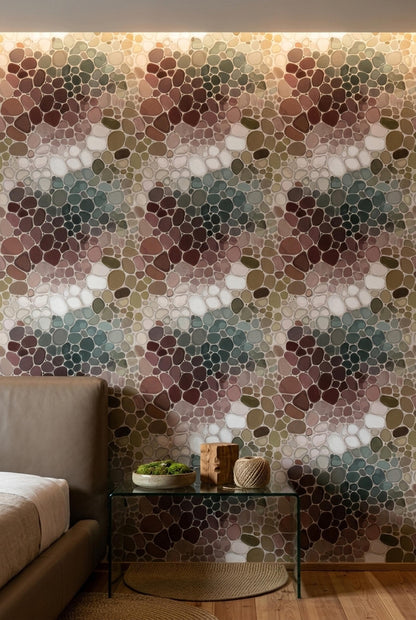 Stone Mosaic Wallpaper Organic Pebble Pattern Earth Tone Abstract Modern Wallpaper