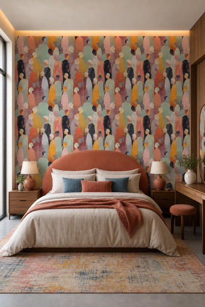 Contemporary Figure Art Wallpaper Modern Gallery Inspired People Pattern Wall Decor