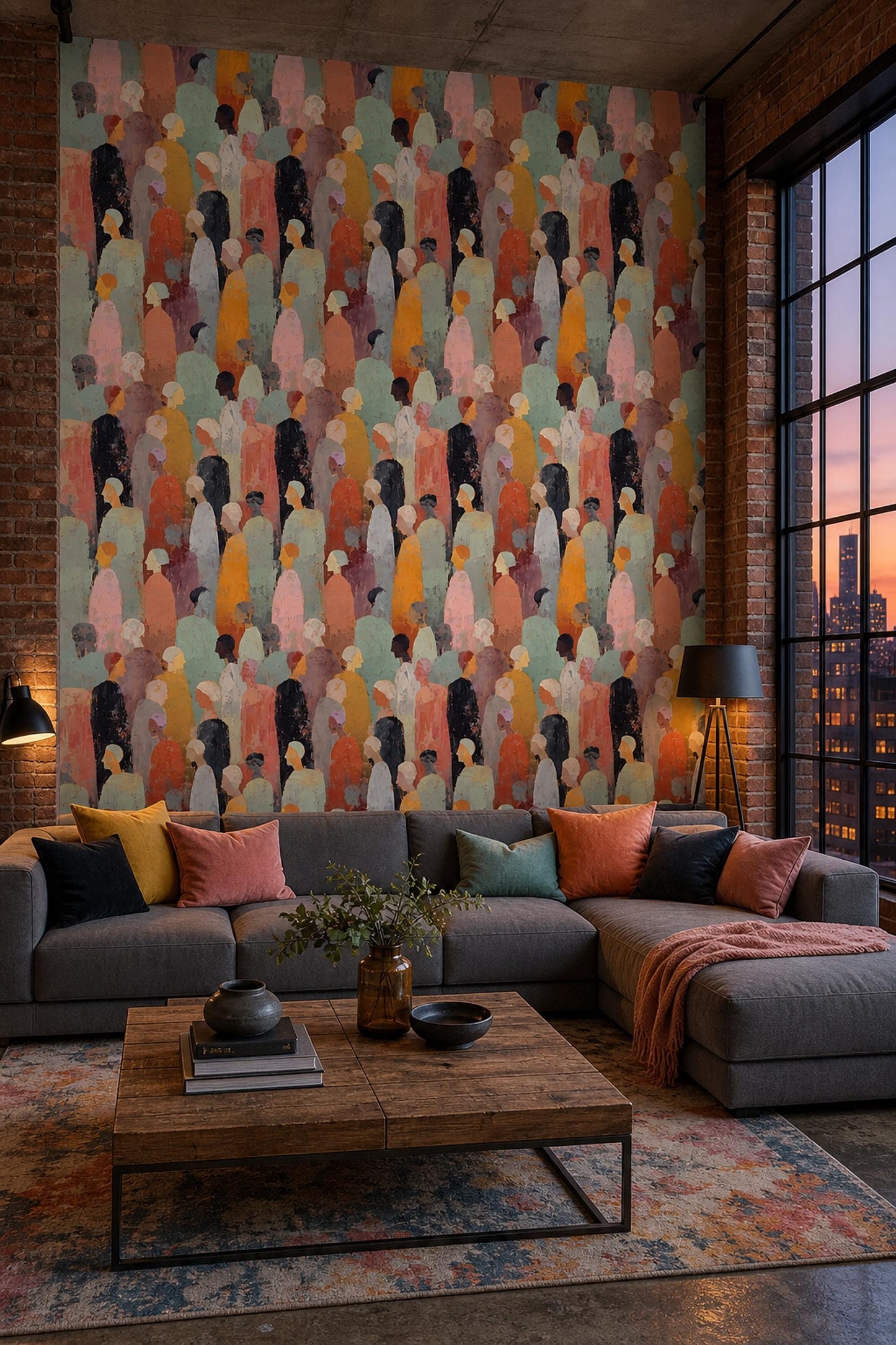 Contemporary Figure Art Wallpaper Modern Gallery Inspired People Pattern Wall Decor