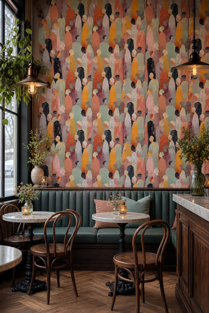 Contemporary Figure Art Wallpaper Modern Gallery Inspired People Pattern Wall Decor