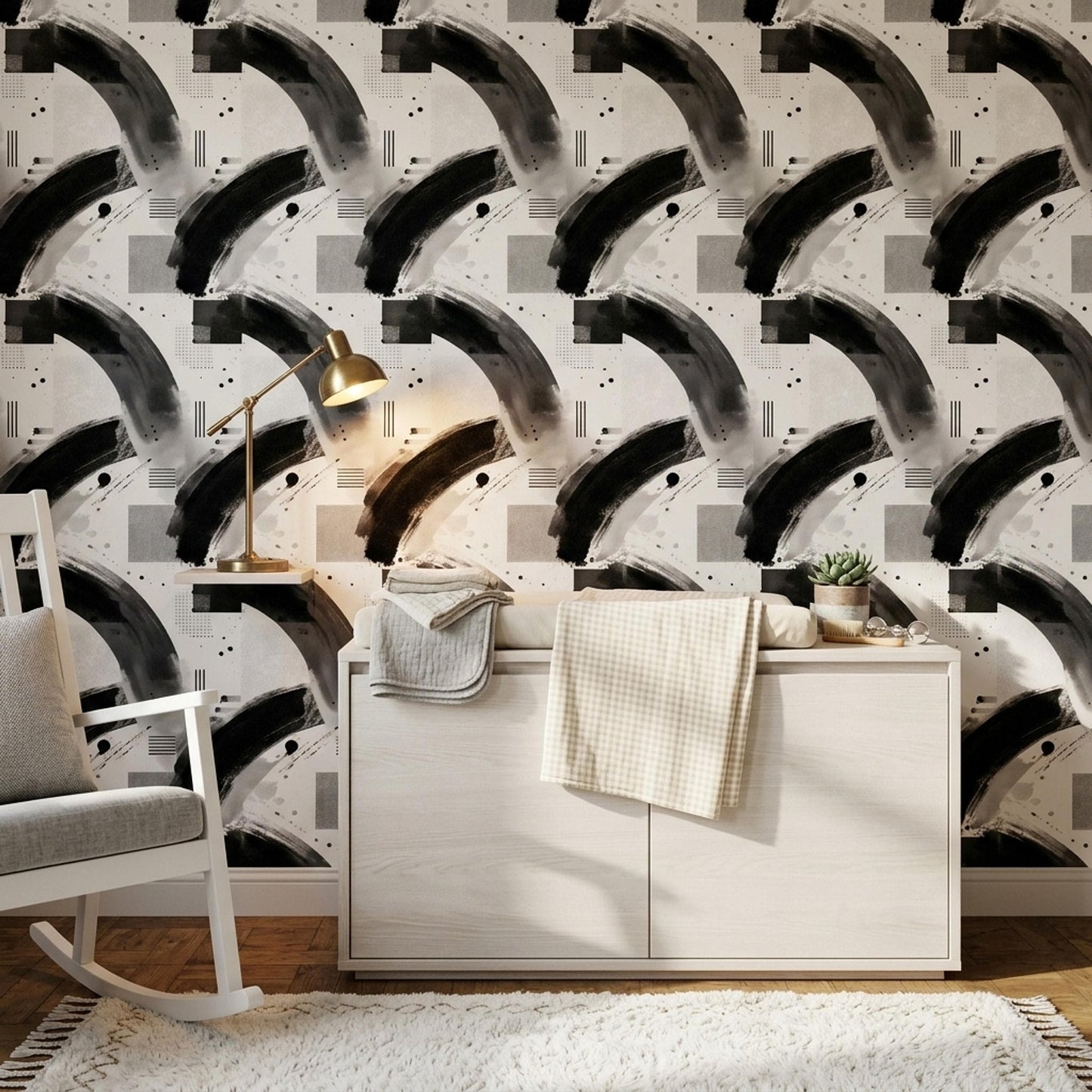 Black White Abstract Wallpaper Modern Minimalist Geometric Contemporary Wall Decor