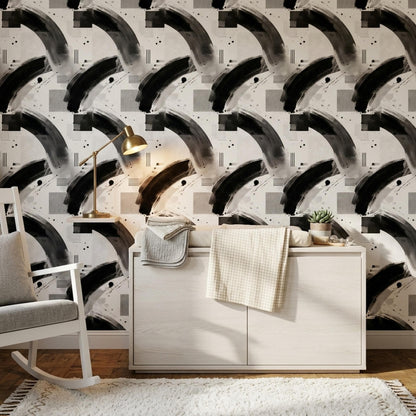 Black White Abstract Wallpaper Modern Minimalist Geometric Contemporary Wall Decor