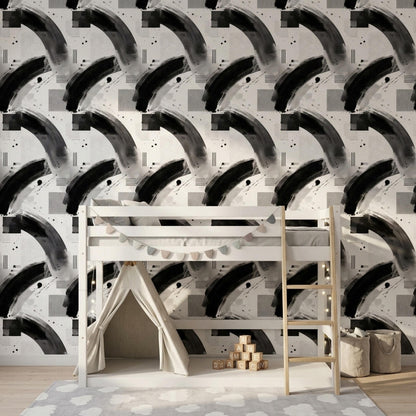 Black White Abstract Wallpaper Modern Minimalist Geometric Contemporary Wall Decor