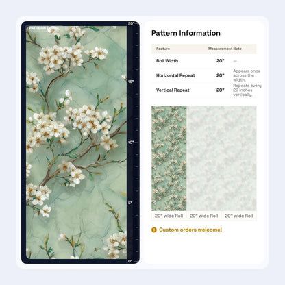 Cherry Blossom Wallpaper Sage Green Floral Pattern Botanical Wall Decor