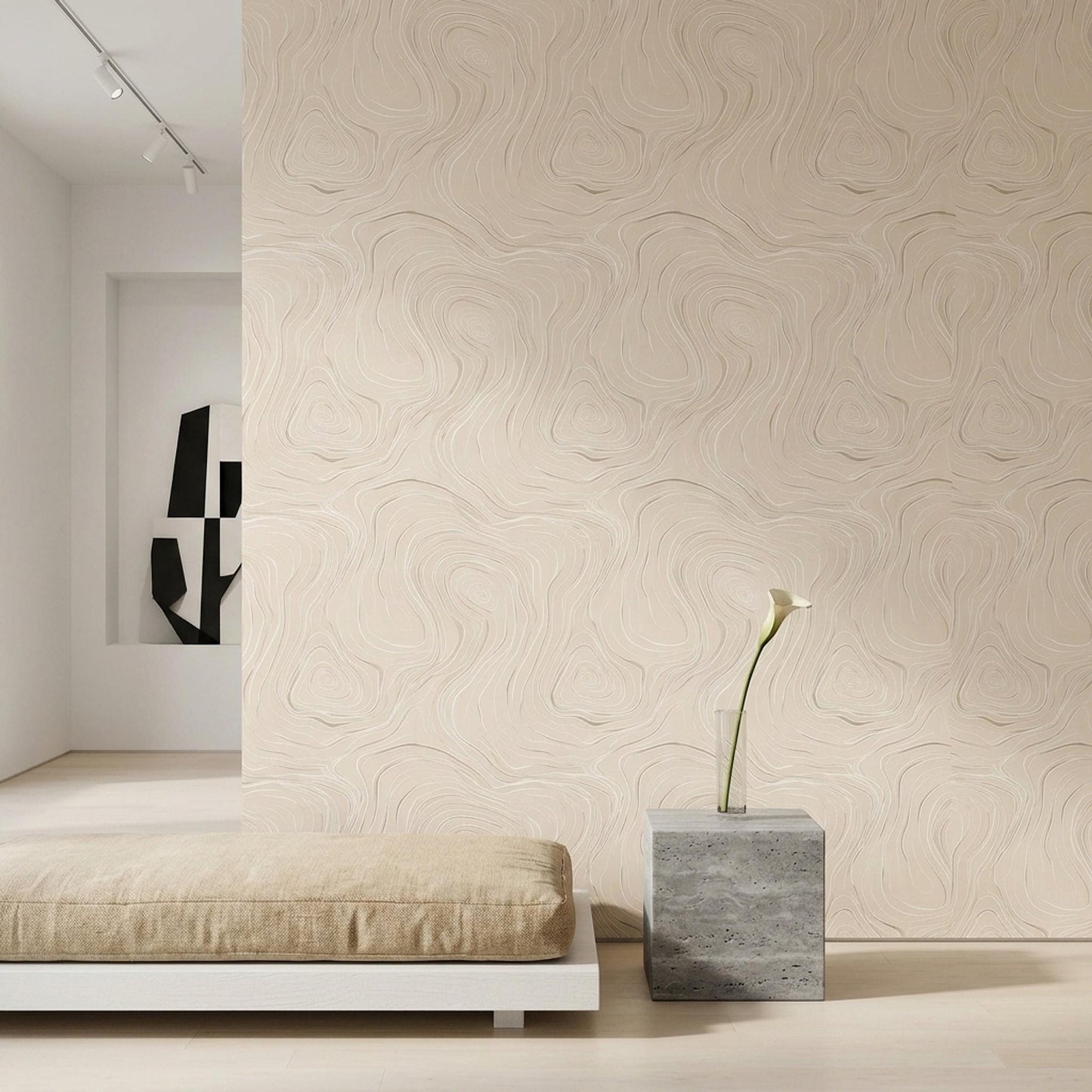 Topographic Wallpaper Contour Line Pattern Neutral Minimalist Modern Wall Decor