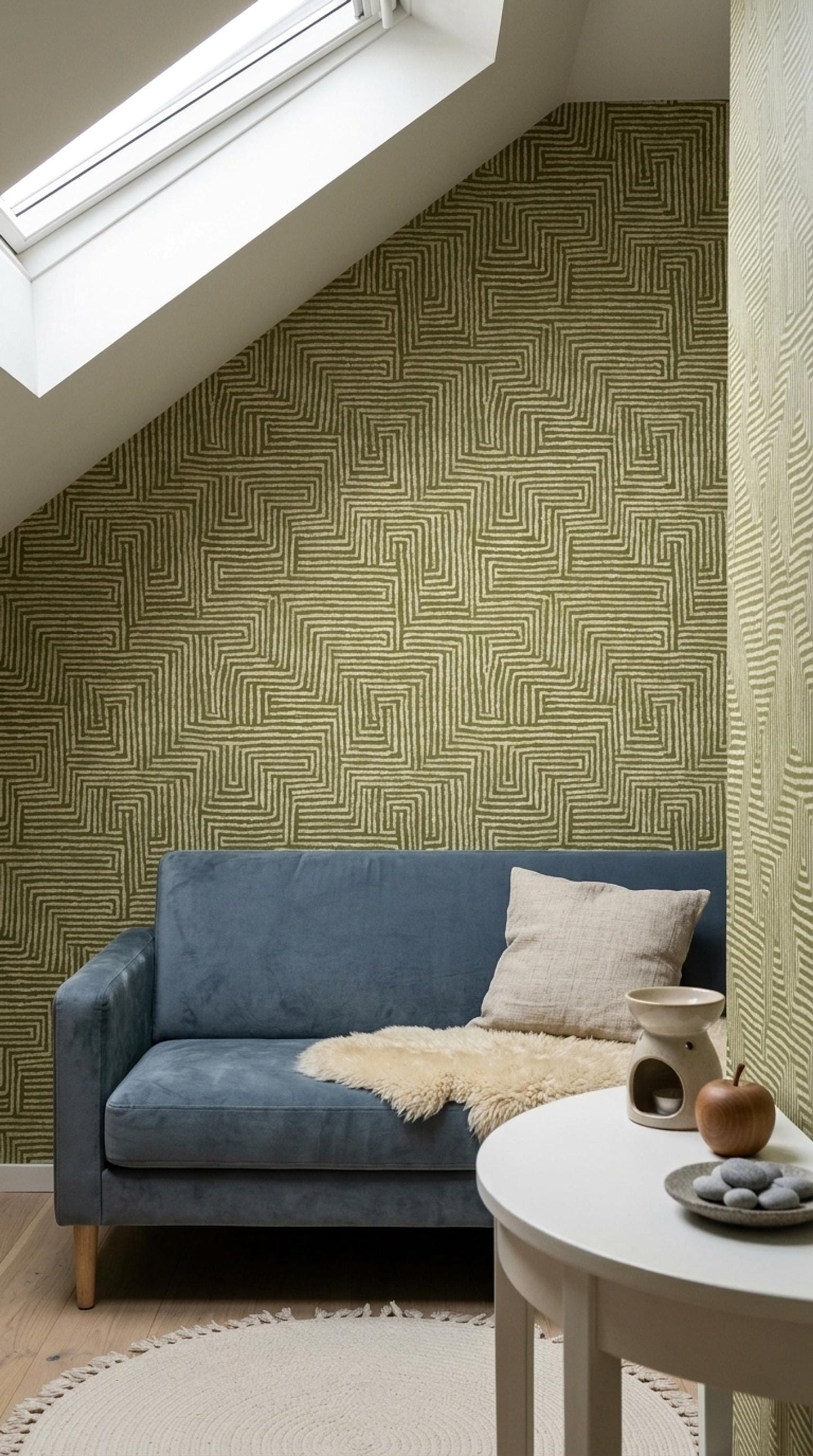 Olive Green Maze Wallpaper Geometric Labyrinth Pattern Modern Organic Wall Decor