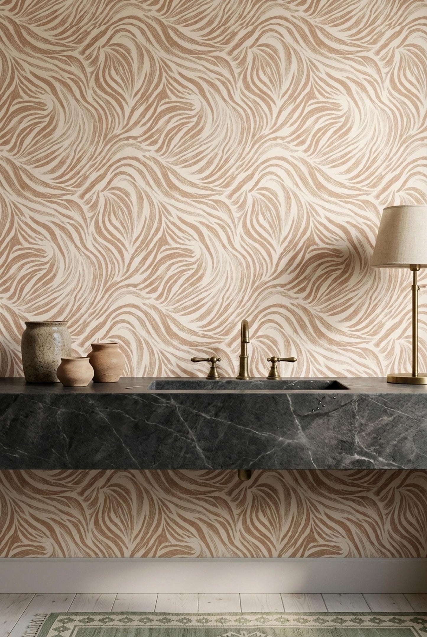 Blush Zebra Wave Wallpaper Organic Stripe Pattern Neutral Designer Wall Decor