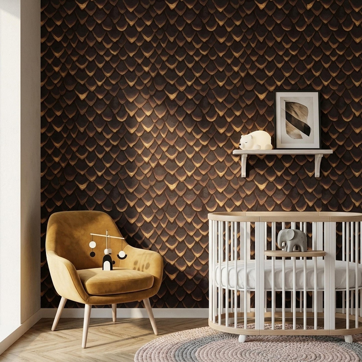 Dragon Scale Wallpaper Dark Bronze Fantasy Pattern Gothic Luxury Decor
