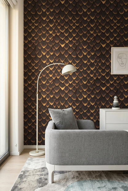 Dragon Scale Wallpaper Dark Bronze Fantasy Pattern Gothic Luxury Decor