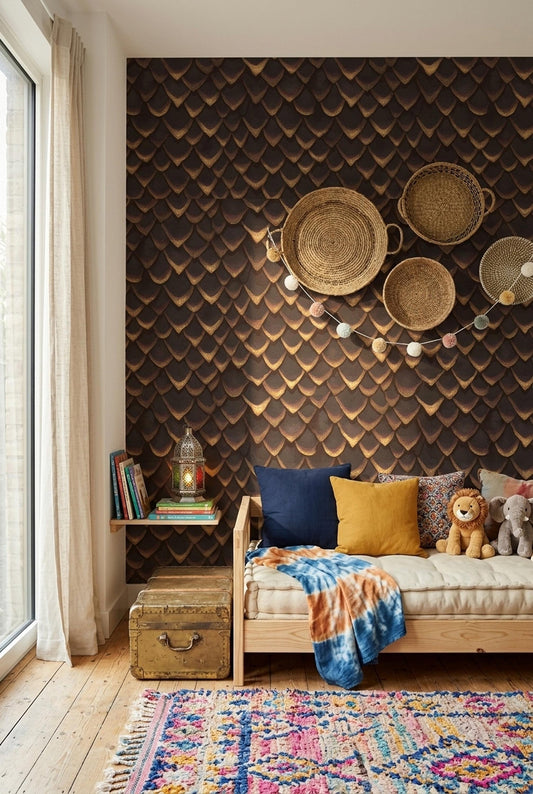 Dragon Scale Wallpaper Dark Bronze Fantasy Pattern Gothic Luxury Decor