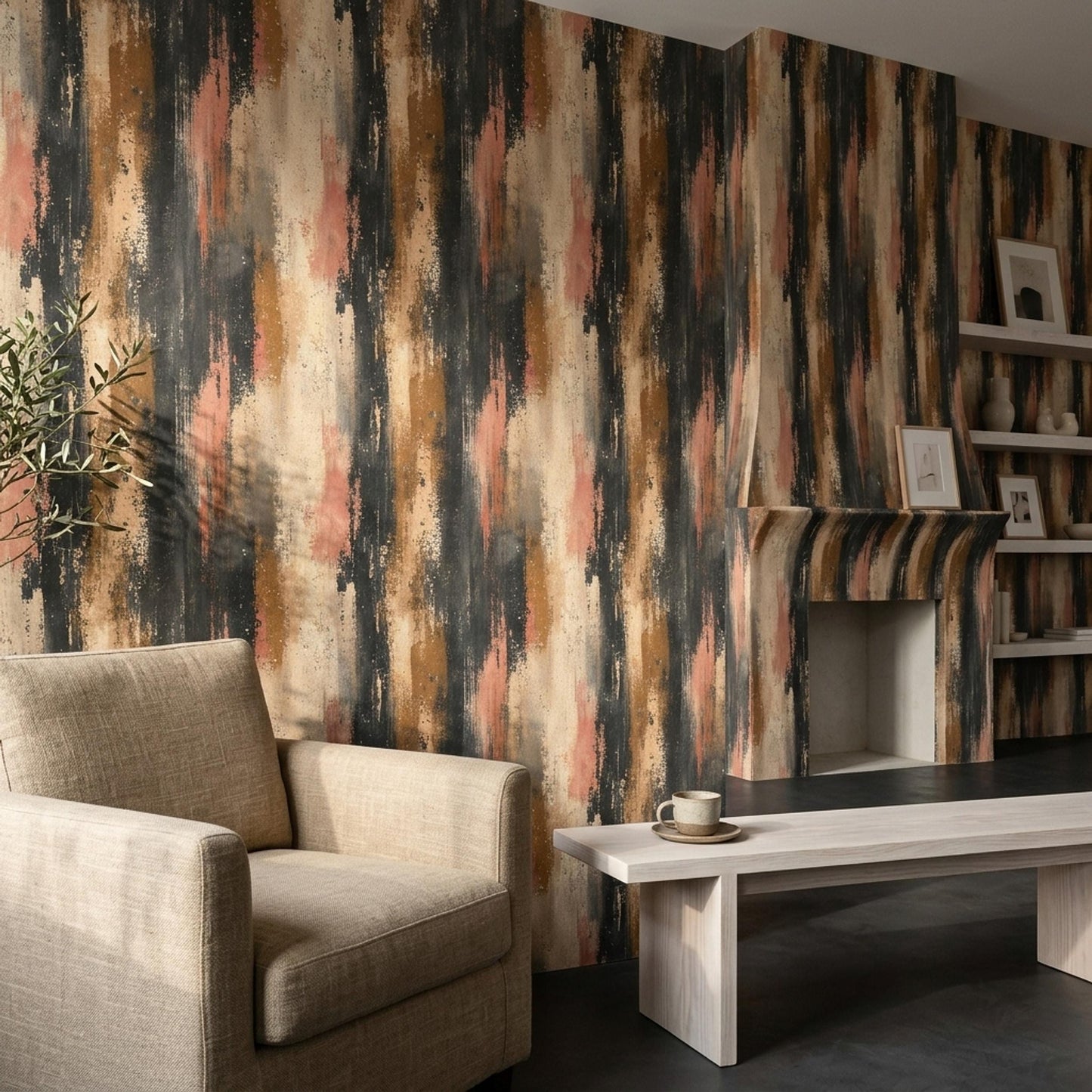 Abstract Grunge Wallpaper Neutral Earth Tone Modern Rustic Wall Decor