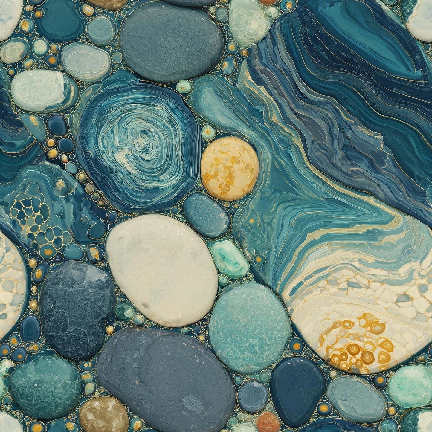 Blue Agate Wallpaper Coastal Geode Stone Pattern Luxury Ocean Inspired Decor