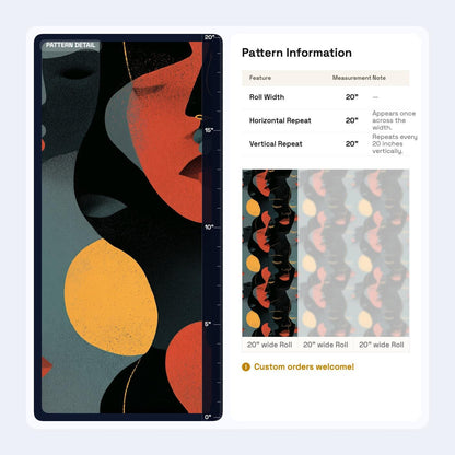 Abstract Faces Wallpaper Mid Century Modern Art Deco Portrait Pattern Decor