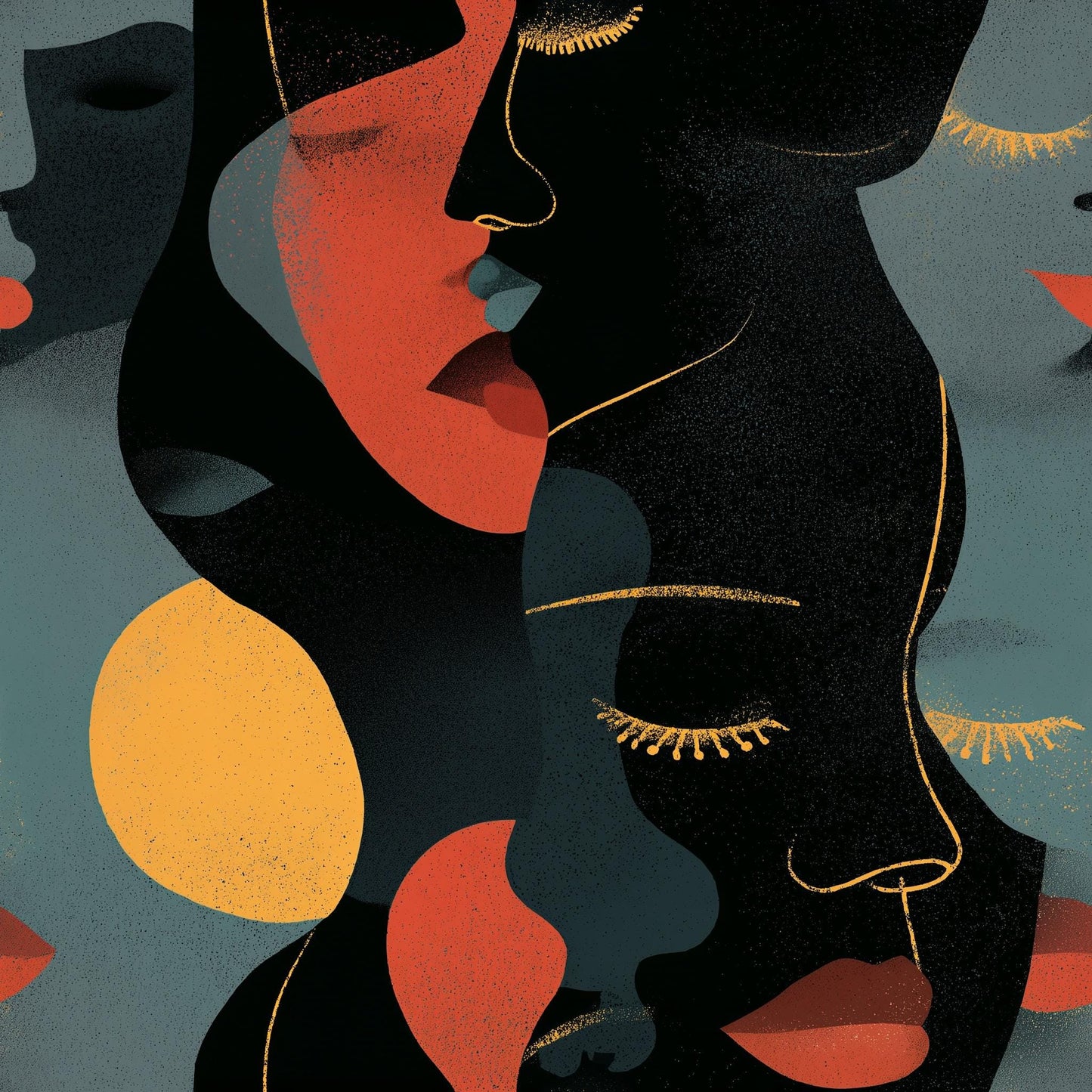 Abstract Faces Wallpaper Mid Century Modern Art Deco Portrait Pattern Decor