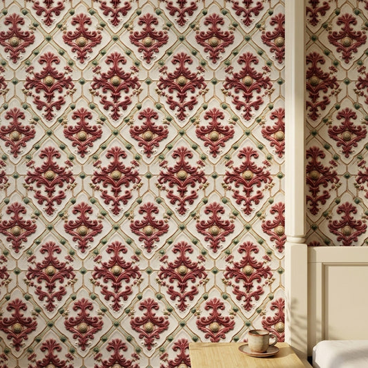 Victorian Tile Wallpaper Vintage Baroque Ceramic Pattern Dusty Rose Cottagecore Decor