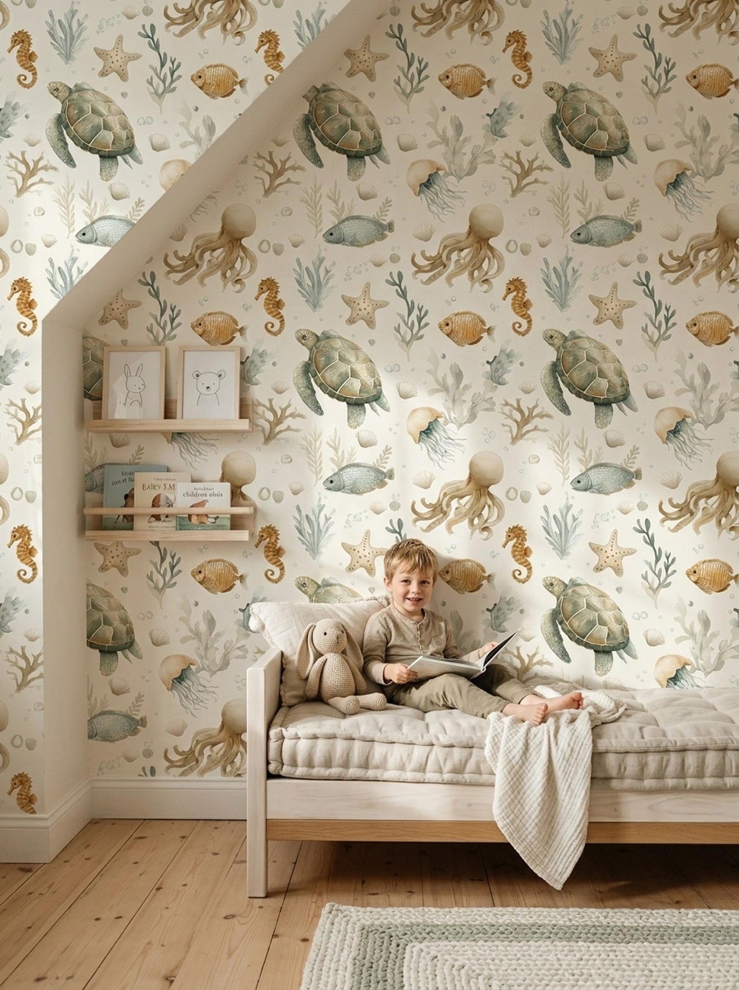 Ocean Nursery Wallpaper Sea Turtle Wallpaper Coastal Baby Room Marine Life Decor