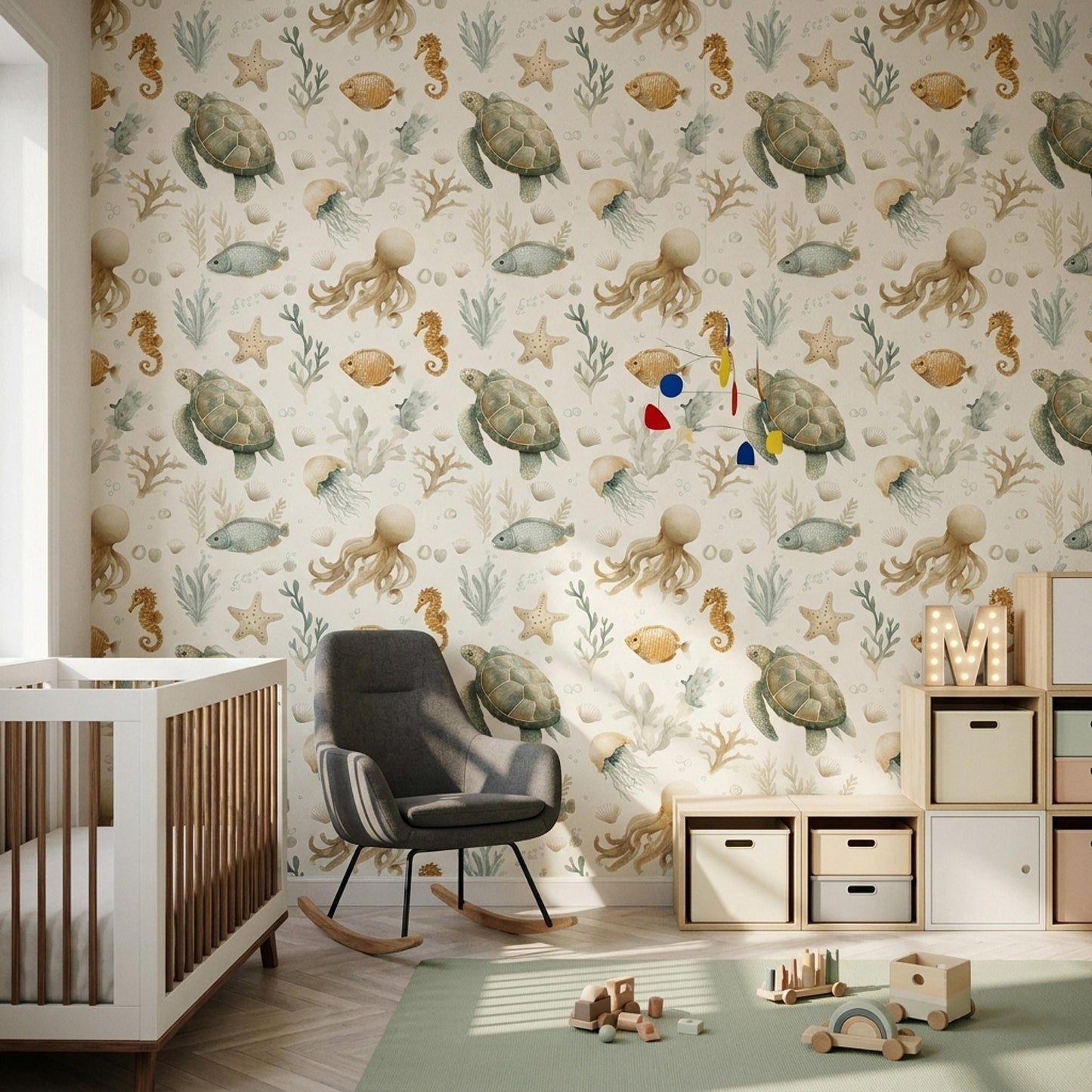 Ocean Nursery Wallpaper Sea Turtle Wallpaper Coastal Baby Room Marine Life Decor