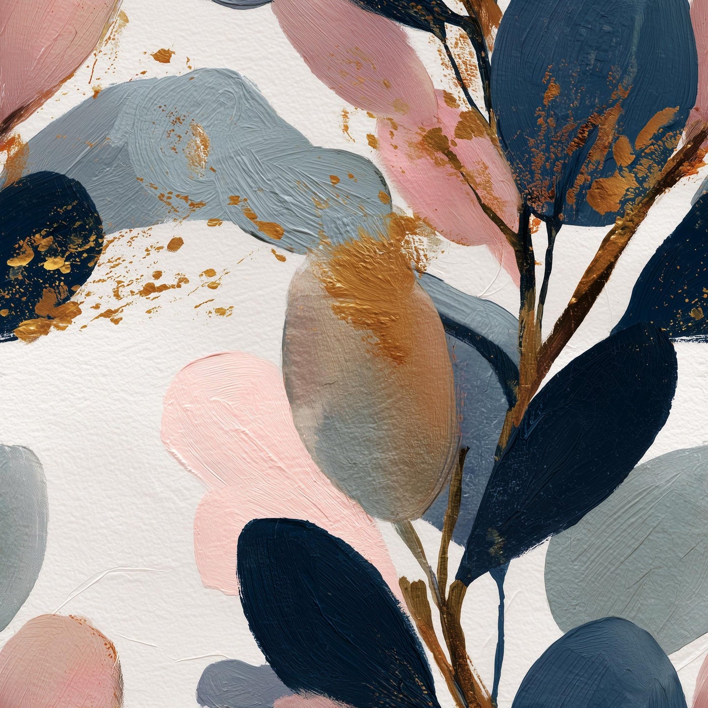 Abstract Botanical Wall Decor Modern Leaf Pattern Navy Blush Japandi Statement Design