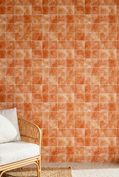 Terracotta Tile Wallpaper Mediterranean Spanish Inspired Ceramic Pattern Rustic Wall Decor