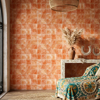 Terracotta Tile Wallpaper Mediterranean Spanish Inspired Ceramic Pattern Rustic Wall Decor