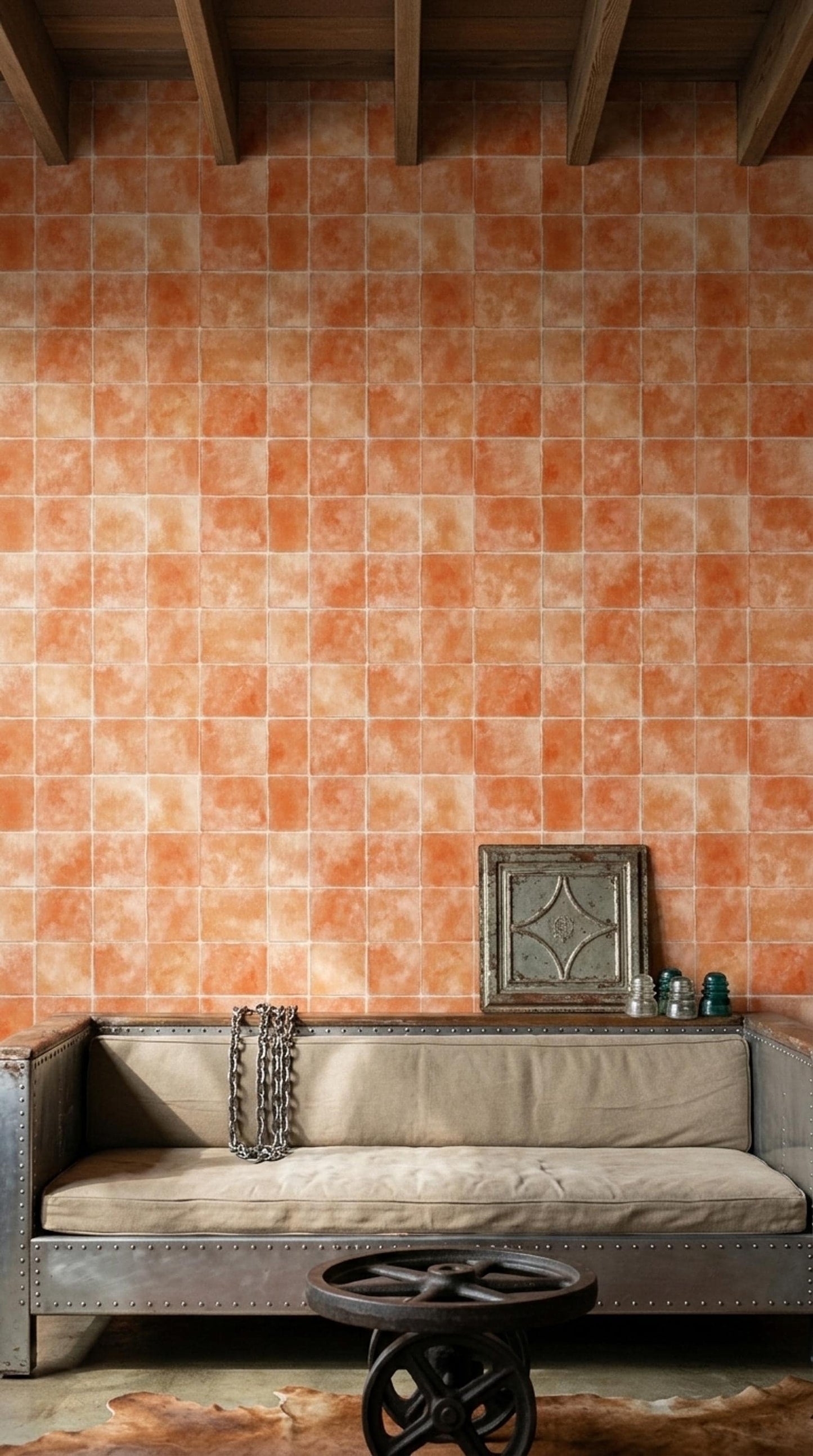 Terracotta Tile Wallpaper Mediterranean Spanish Inspired Ceramic Pattern Rustic Wall Decor