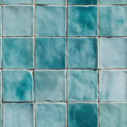 Aqua Ceramic Tile Wallpaper Coastal Mediterranean Wall Decor Blue Spanish Tile Pattern