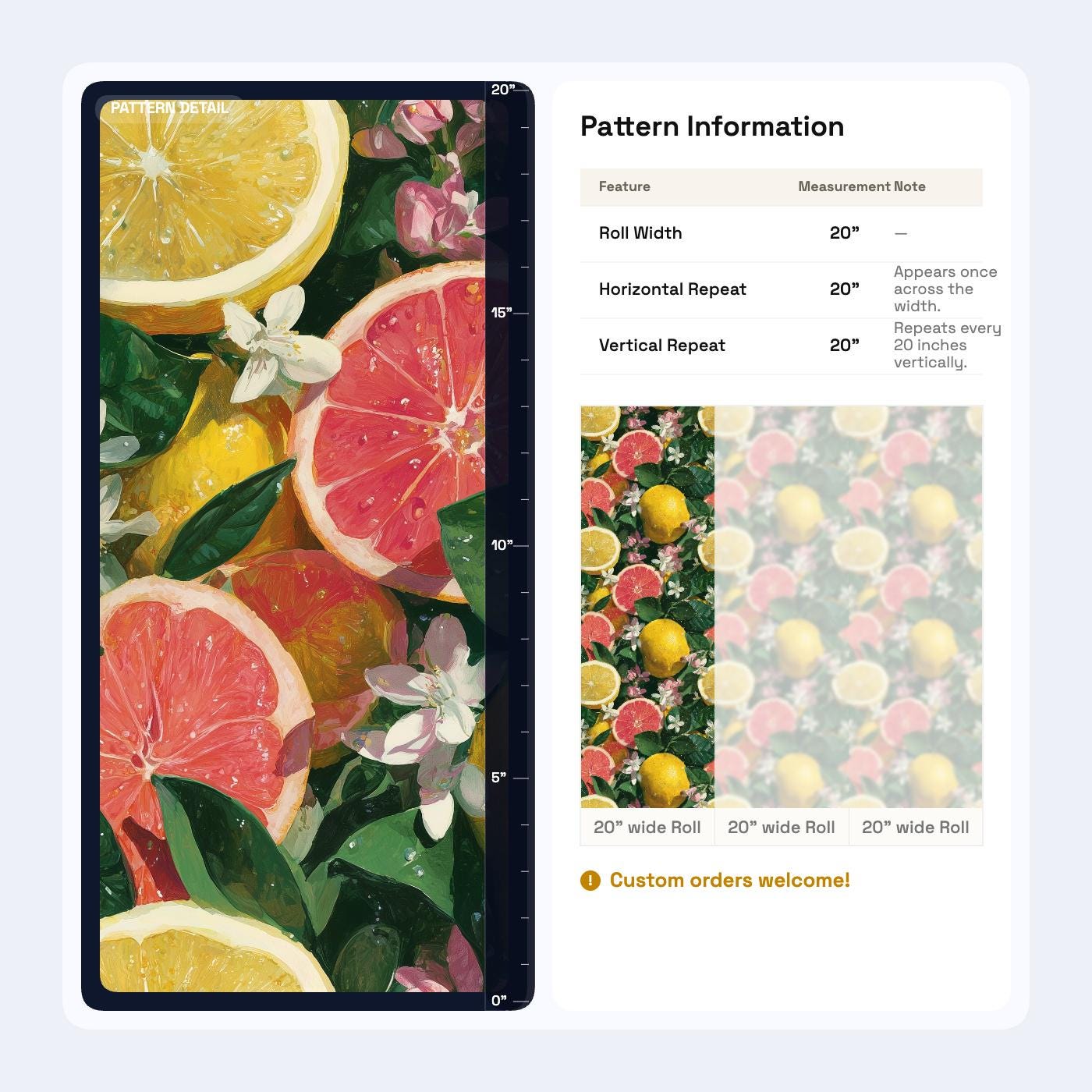 Citrus Wallpaper Lemon Grapefruit Pattern Mediterranean Fruit Wall Decor Tropical Botanical