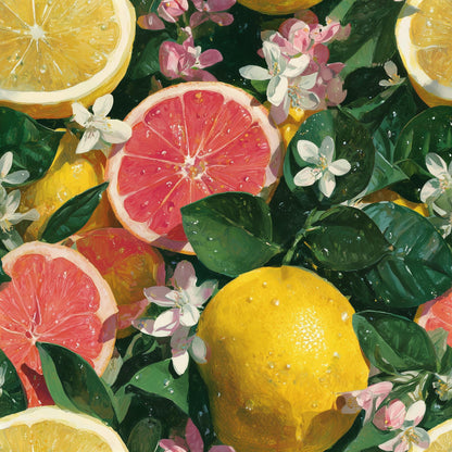 Citrus Wallpaper Lemon Grapefruit Pattern Mediterranean Fruit Wall Decor Tropical Botanical
