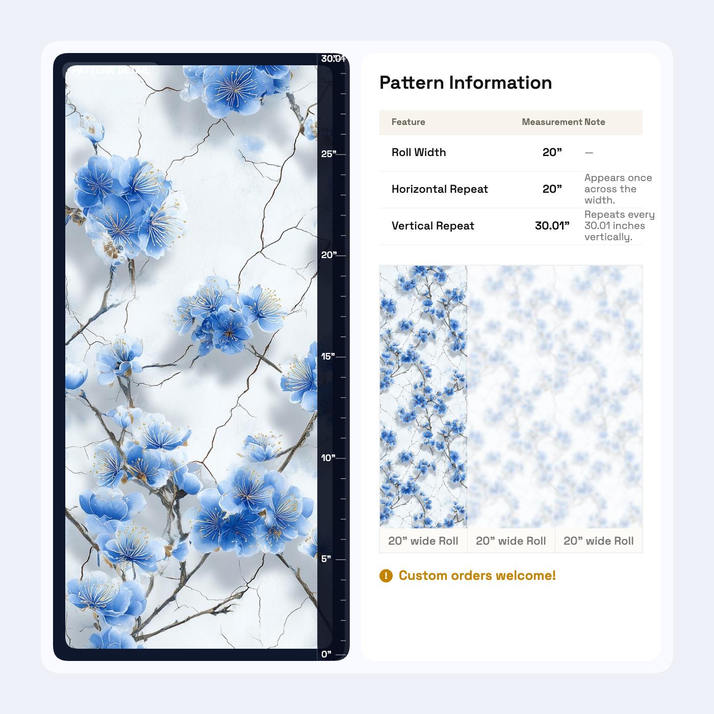 Blue Cherry Blossom Wallpaper Chinoiserie Floral Pattern Japanese Garden Wall Decor