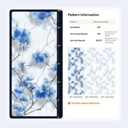 Blue Cherry Blossom Wallpaper Chinoiserie Floral Pattern Japanese Garden Wall Decor