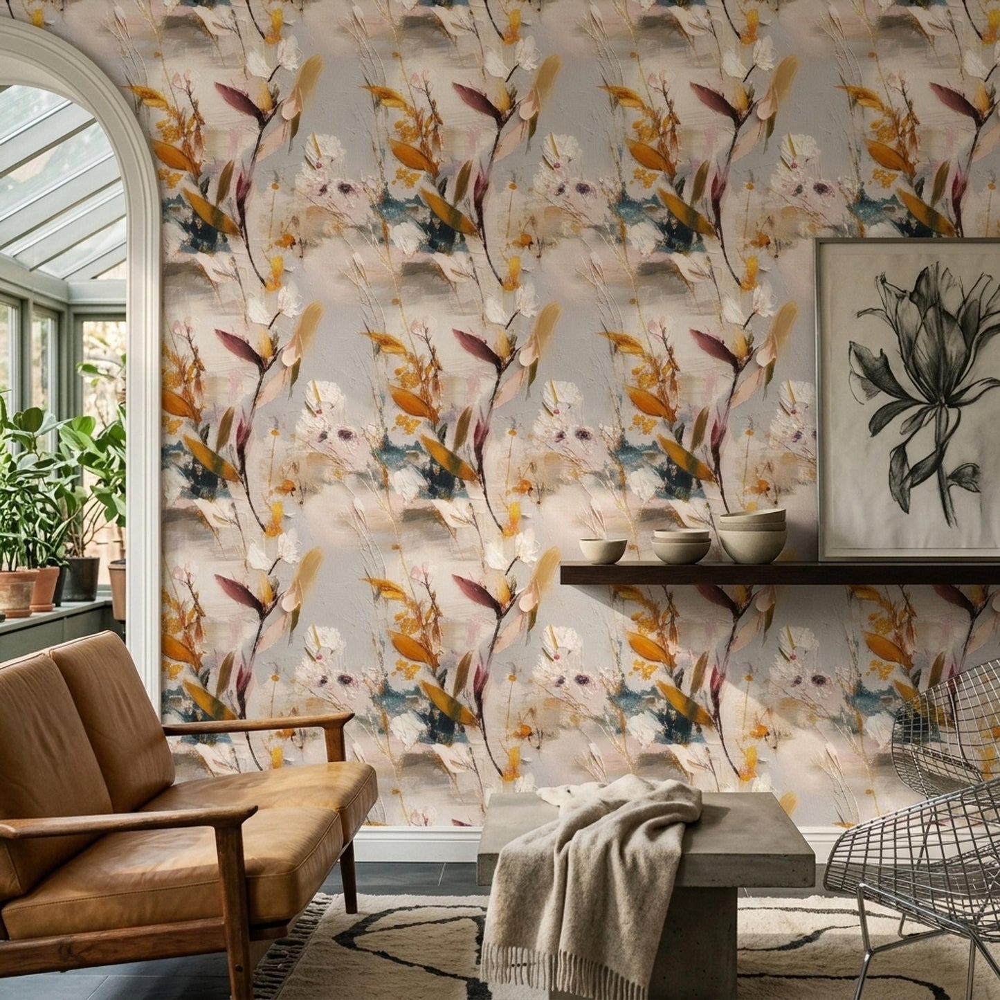 Painterly Botanical Wallpaper Luxury Art Wall Decor Organic Modern Floral Pattern