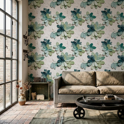 3D Petal Bloom Wallpaper Sage Green Floral Wall Decor Soft Organic Modern Design