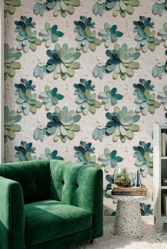 3D Petal Bloom Wallpaper Sage Green Floral Wall Decor Soft Organic Modern Design