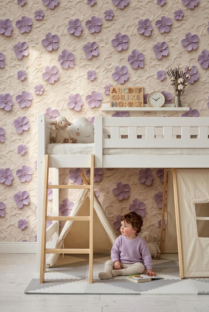 3D Floral Relief Wallpaper Romantic French Chateau Grandmillennial Wall Decor
